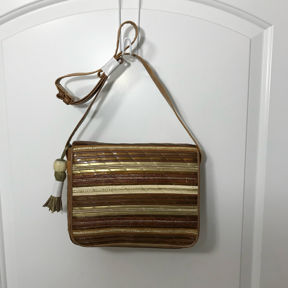 Sharif Vintage Leather Multi-Textured Striped Crossbody EUC